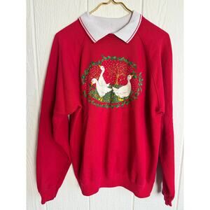 Vintage 90s Morning Sun Goose Collar Sweater XL Red Made in USA